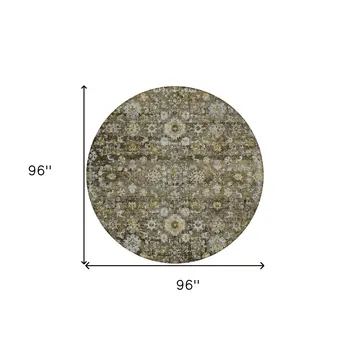 8' Brown And Beige Round Oriental Washable Indoor Outdoor Area Rug