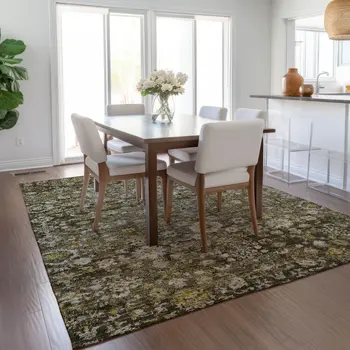 8' X 10' Brown And Beige Oriental Washable Indoor Outdoor Area Rug