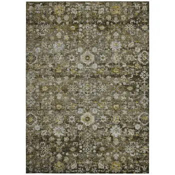 9' X 12' Brown And Beige Oriental Washable Indoor Outdoor Area Rug