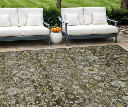 10' X 14' Brown And Beige Oriental Washable Indoor Outdoor Area Rug