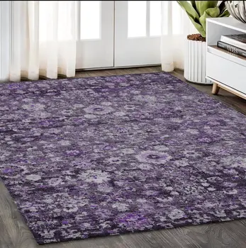 5' X 8' Purple Lilac And Lavender Oriental Washable Indoor Outdoor Area Rug