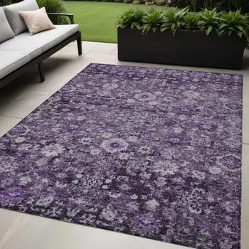 5' X 8' Purple Lilac And Lavender Oriental Washable Indoor Outdoor Area Rug