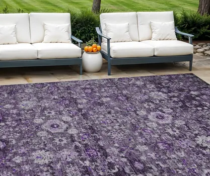 8' X 10' Purple Lilac And Lavender Oriental Washable Indoor Outdoor Area Rug