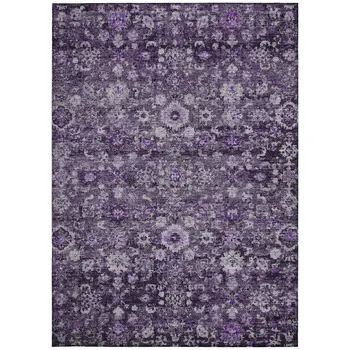 10' X 14' Purple Lilac And Lavender Oriental Washable Indoor Outdoor Area Rug
