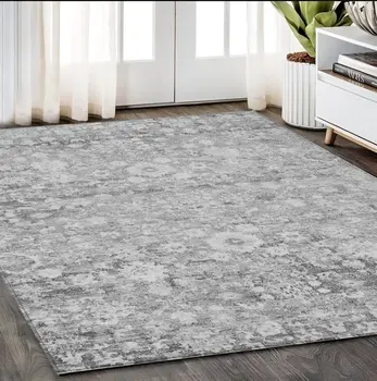 5' X 8' Silver Gray And Pewter Oriental Washable Indoor Outdoor Area Rug