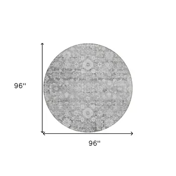 8' Silver Gray And Pewter Round Oriental Washable Indoor Outdoor Area Rug