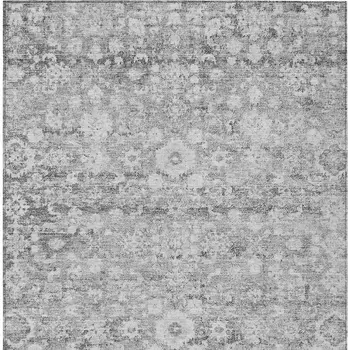 8' X 10' Silver Gray And Pewter Oriental Washable Indoor Outdoor Area Rug