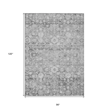 8' X 10' Silver Gray And Pewter Oriental Washable Indoor Outdoor Area Rug