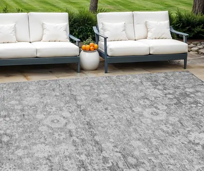 8' X 10' Silver Gray And Pewter Oriental Washable Indoor Outdoor Area Rug
