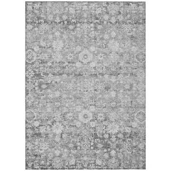 8' X 10' Silver Gray And Pewter Oriental Washable Indoor Outdoor Area Rug