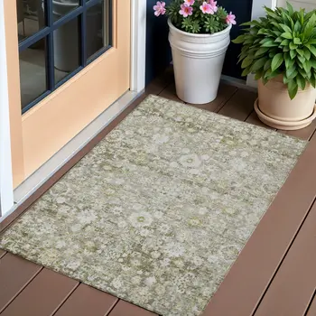 3' X 5' Taupe Beige And Gold Oriental Washable Indoor Outdoor Area Rug