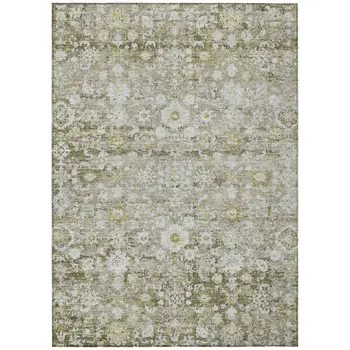 5' X 8' Taupe Beige And Gold Oriental Washable Indoor Outdoor Area Rug