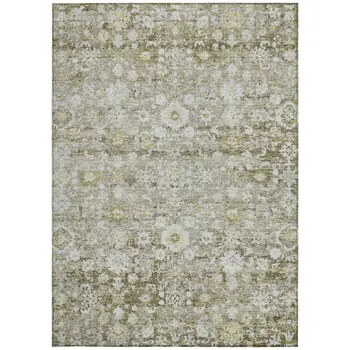 5' X 8' Taupe Beige And Gold Oriental Washable Indoor Outdoor Area Rug