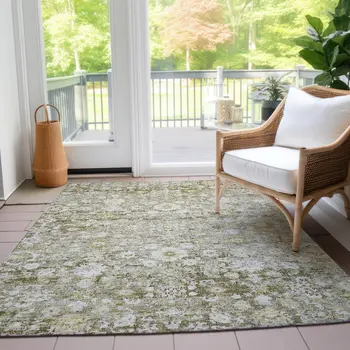 5' X 8' Taupe Beige And Gold Oriental Washable Indoor Outdoor Area Rug