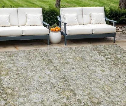 8' X 10' Taupe Beige And Gold Oriental Washable Indoor Outdoor Area Rug
