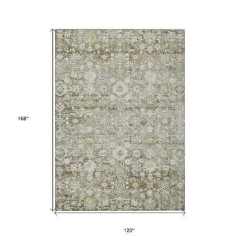 10' X 14' Taupe Beige And Gold Oriental Washable Indoor Outdoor Area Rug
