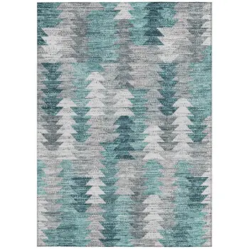 3' X 5' Dark Blue Aqua And Gray Geometric Washable Indoor Outdoor Area Rug