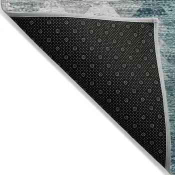 5' X 8' Dark Blue Aqua And Gray Geometric Washable Indoor Outdoor Area Rug