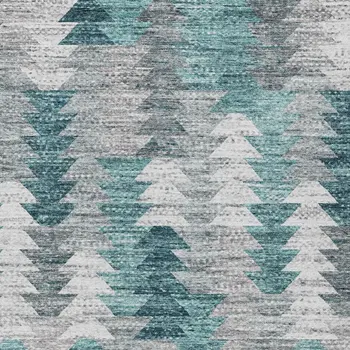 5' X 8' Dark Blue Aqua And Gray Geometric Washable Indoor Outdoor Area Rug