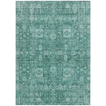 8' X 10' Dark Green And Aqua Oriental Washable Indoor Outdoor Area Rug