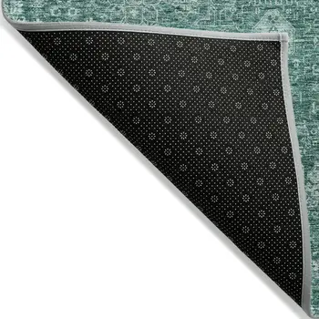 8' X 10' Dark Green And Aqua Oriental Washable Indoor Outdoor Area Rug