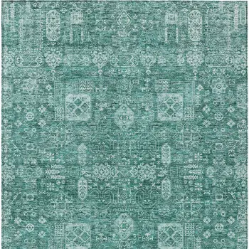 10' X 14' Dark Green And Aqua Oriental Washable Indoor Outdoor Area Rug