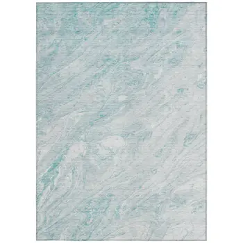 3' X 5' Aquamarine Aqua And Ivory Abstract Washable Indoor Outdoor Area Rug