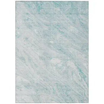 3' X 5' Aquamarine Aqua And Ivory Abstract Washable Indoor Outdoor Area Rug
