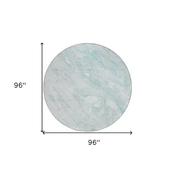 8' Aquamarine Aqua And Ivory Round Abstract Washable Indoor Outdoor Area Rug