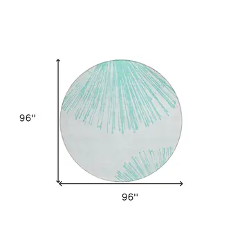 8' Aquamarine And Ivory Round Abstract Washable Indoor Outdoor Area Rug