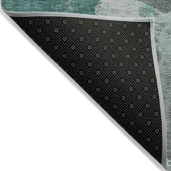 3' X 5' Dark Green Aqua And Gray Abstract Washable Indoor Outdoor Area Rug