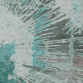 3' X 5' Dark Green Aqua And Gray Abstract Washable Indoor Outdoor Area Rug