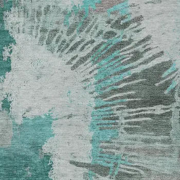 5' X 8' Dark Green Aqua And Gray Abstract Washable Indoor Outdoor Area Rug