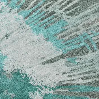 8' Dark Green Aqua And Gray Round Abstract Washable Indoor Outdoor Area Rug