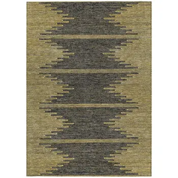 3' X 5' Dark Gray And Gold Abstract Washable Indoor Outdoor Area Rug
