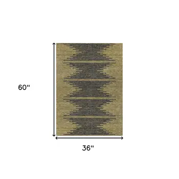 3' X 5' Dark Gray And Gold Abstract Washable Indoor Outdoor Area Rug