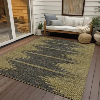 3' X 5' Dark Gray And Gold Abstract Washable Indoor Outdoor Area Rug