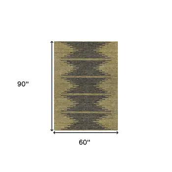5' X 8' Dark Gray And Gold Abstract Washable Indoor Outdoor Area Rug