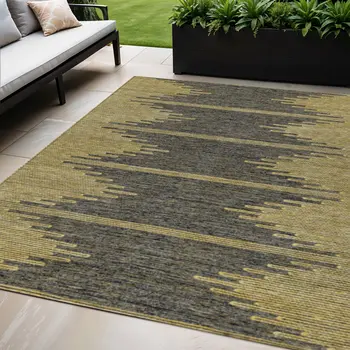 5' X 8' Dark Gray And Gold Abstract Washable Indoor Outdoor Area Rug