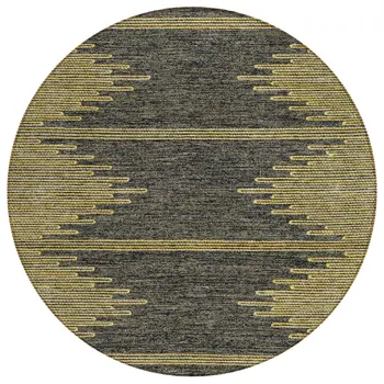 8' Dark Gray And Gold Round Abstract Washable Indoor Outdoor Area Rug