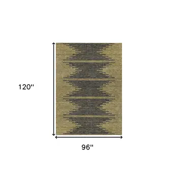 8' X 10' Dark Gray And Gold Abstract Washable Indoor Outdoor Area Rug