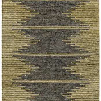 9' X 12' Dark Gray And Gold Abstract Washable Indoor Outdoor Area Rug