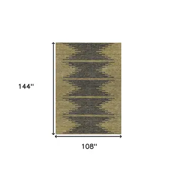 9' X 12' Dark Gray And Gold Abstract Washable Indoor Outdoor Area Rug