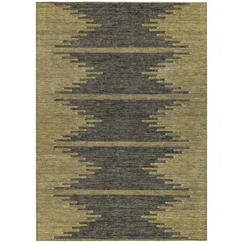 9' X 12' Dark Gray And Gold Abstract Washable Indoor Outdoor Area Rug