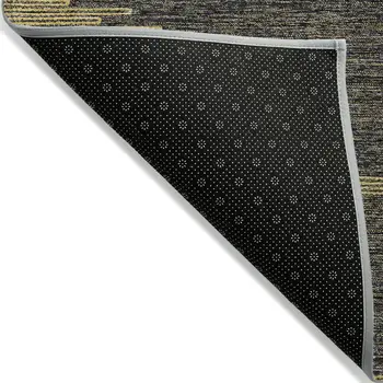 9' X 12' Dark Gray And Gold Abstract Washable Indoor Outdoor Area Rug