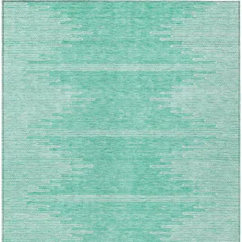 5' X 8' Aquamarine And Ivory Abstract Washable Indoor Outdoor Area Rug