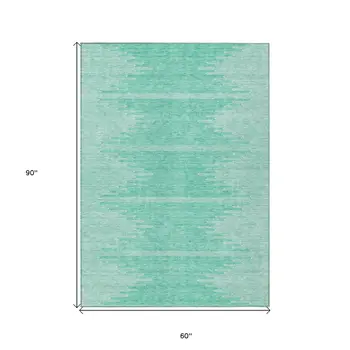 5' X 8' Aquamarine And Ivory Abstract Washable Indoor Outdoor Area Rug