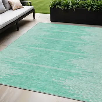 5' X 8' Aquamarine And Ivory Abstract Washable Indoor Outdoor Area Rug