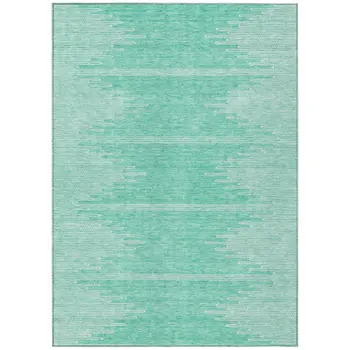 5' X 8' Aquamarine And Ivory Abstract Washable Indoor Outdoor Area Rug