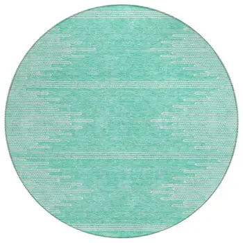8' Aquamarine And Ivory Round Abstract Washable Indoor Outdoor Area Rug